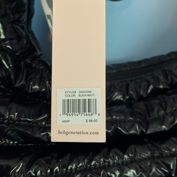 BCBGENERATION BLACK PUFFER CROSSBODY BAG WITH LINK CHAIN - Picture 9 of 16